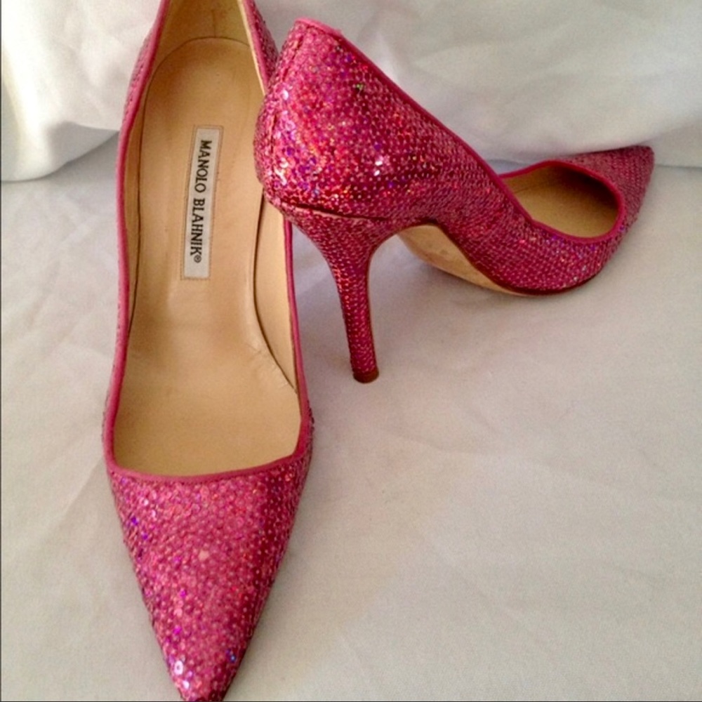 Manolo Blahnik Pink Sequin Heels 8.5